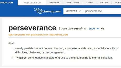 Dictionary.com's definition of perseverance - Credited to Dictionary.com in a blog by https://www.market-connections.net