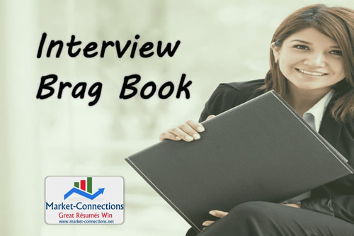 A poster titled Interview Brag Books. There is also a logo from https://www.market-connections.net