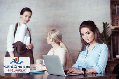 Businesswoman working with laptop. There is also a logo from https://www.market-connections.net -- Free Stock Image