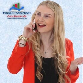 A lady is talking on the phone and a logo of https://www.market-connections.net is in the background