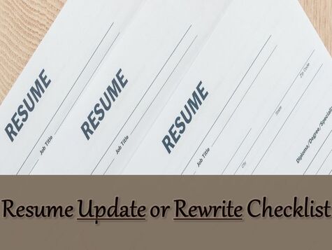 Picture of resumes. Title is Resume Update or Resume Rewrite Checklist. Posted by https://www.market-connections.net 