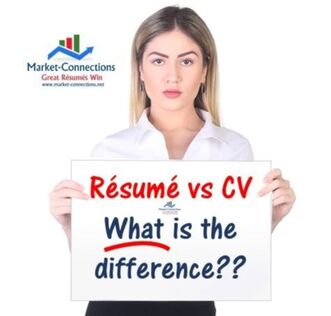 A lady is asking the difference between a resume and a cv. The logo of https://www.market-connections.net is in the background