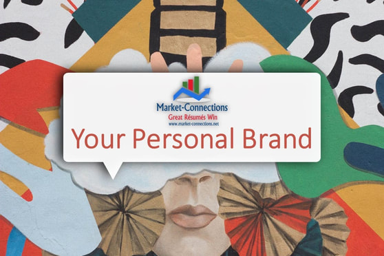 A poster titled Your Personal Brand. There is also a logo from https://www.market-connections.net. There is an abstract-style background