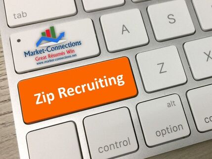 Partial photo of a keyboard with a key that reads Zip Recruiting. There is also a logo from https://www.market-connections.net