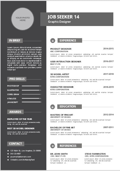 Photo of a two-column resume sample by https://www.Market-Connections.net