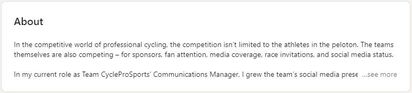 photo of ABOUT section on LinkedIn indicating the first few lines.