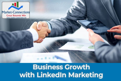 A poster showing executives shaking hands. It is titled Business Growth with LinkedIn Marketing. There is also a logo from https://www.market-connections.net