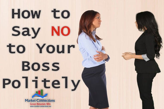 A poster titled how to say not to you boss politely. There is also a logo from https://www.market-connections.net