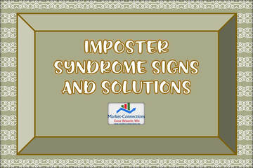 A poster titled Imposter Syndrome Signs and Solutions. There is also a logo from https://www.market-connections.net