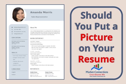 A poster titled Should You Put Your Picture on Your Resume. There is also a logo from https://www.market-connections.net