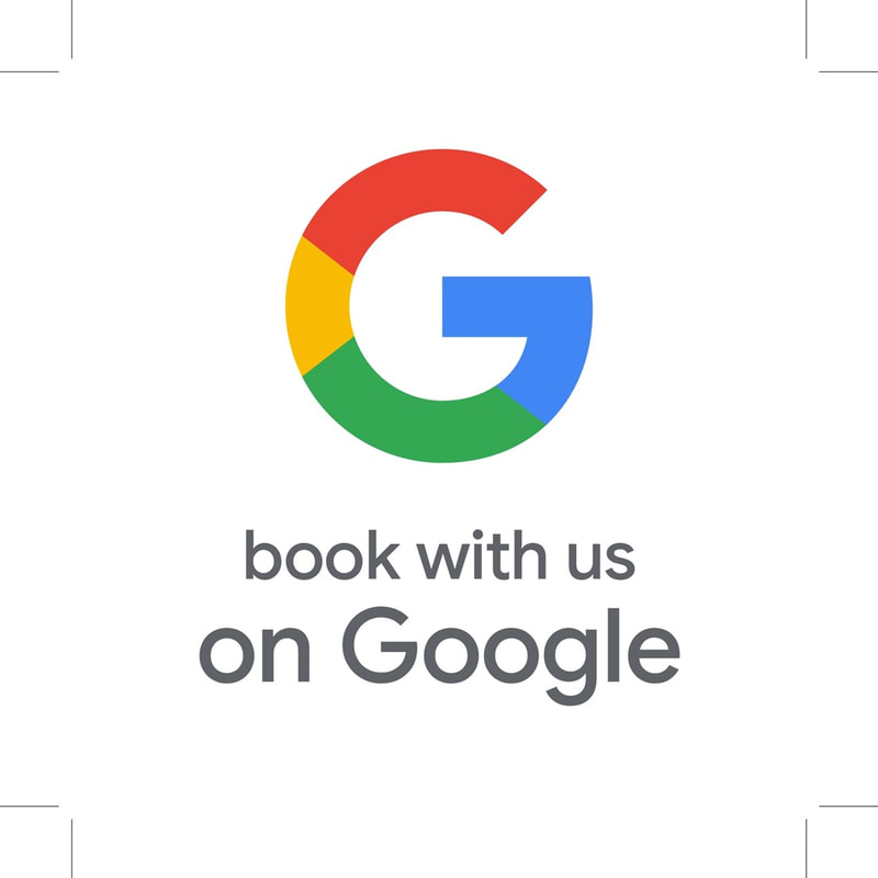 Google logo with a marketing message saying Book with us on Google